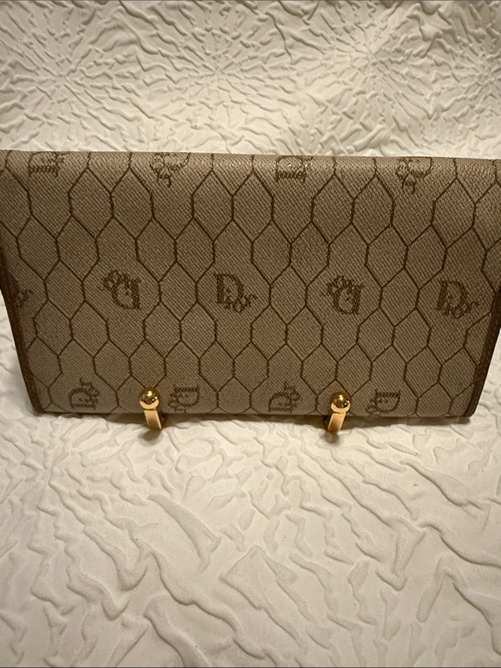 Vintage Dior Brown Monogram Honeycomb Foldover Kisslock wallet